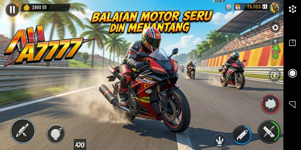 Tampilan gameplay seru dari A7777 di trek balapan yang menantang.