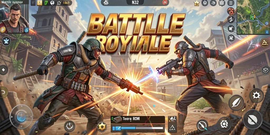Tampilan gameplay N32 yang mendebarkan dalam pertempuran Battle Royale.