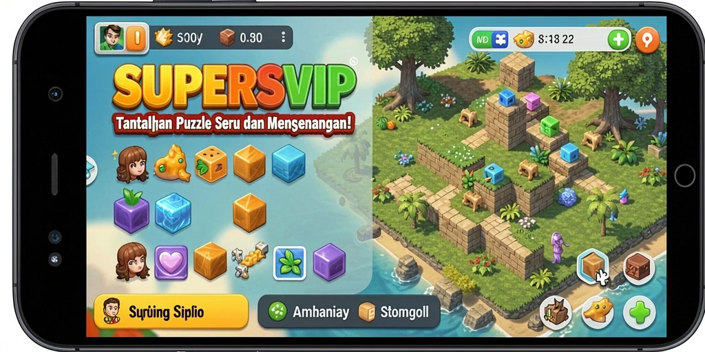 Tampilan gameplay SUPERSVIP dengan teka-teki yang menantang.