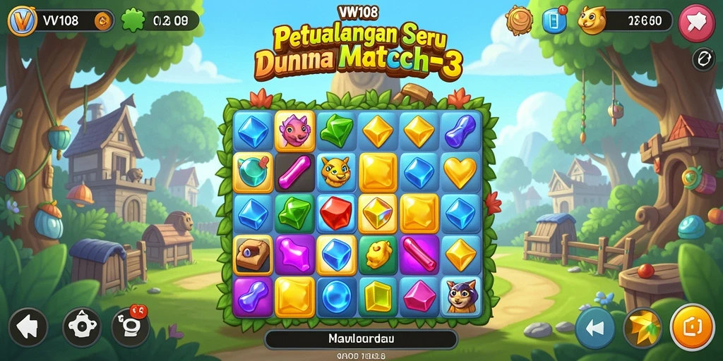 Tampilan gameplay seru dalam VW108, penuh warna dan tantangan Match-3.