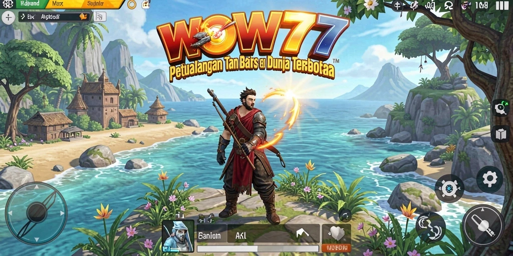 Tangkapan layar gameplay WOW77 menampilkan fenomena alam dan eksplorasi mendalam.